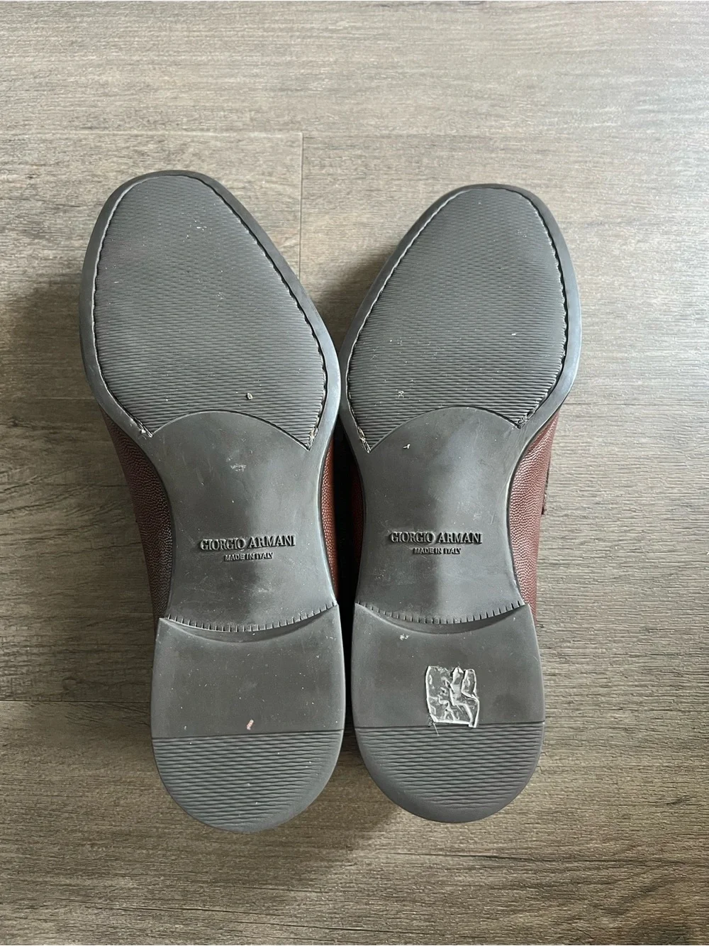 Giorgio Armani men’s penny loafers brown textured calf leather made in Italy